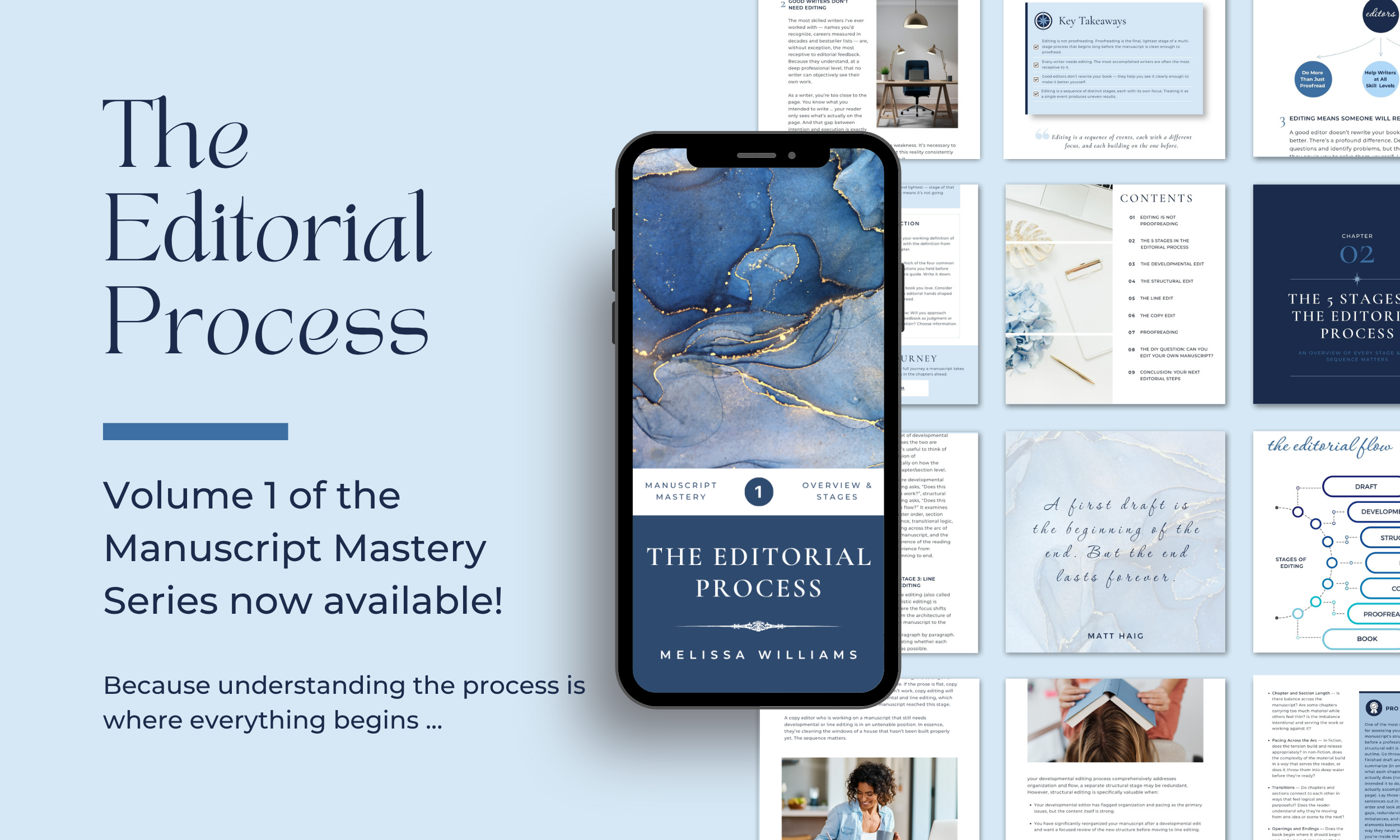 The Editorial Process Volume 1 guide promotional image showing cover and interior pages — Manuscript Mastery Series